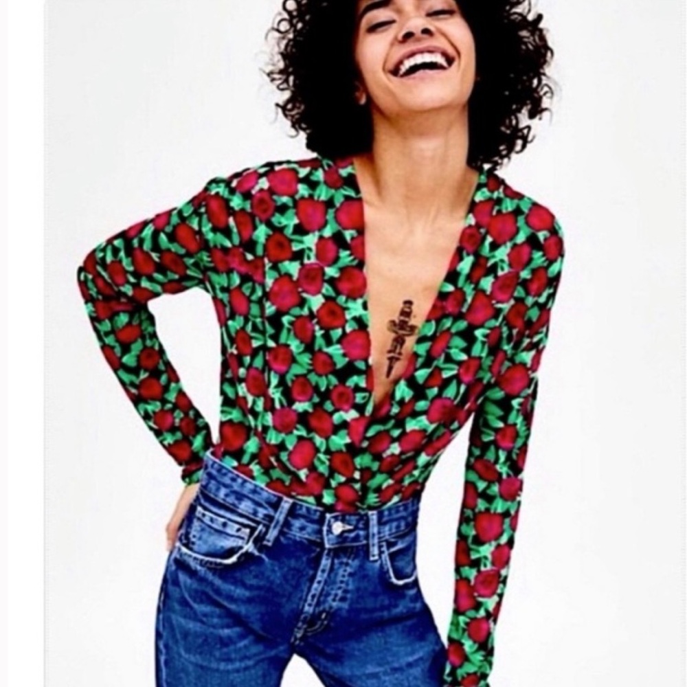 Zara Rose Print Long Sleeve Bodysuit - Picture 2 of 7